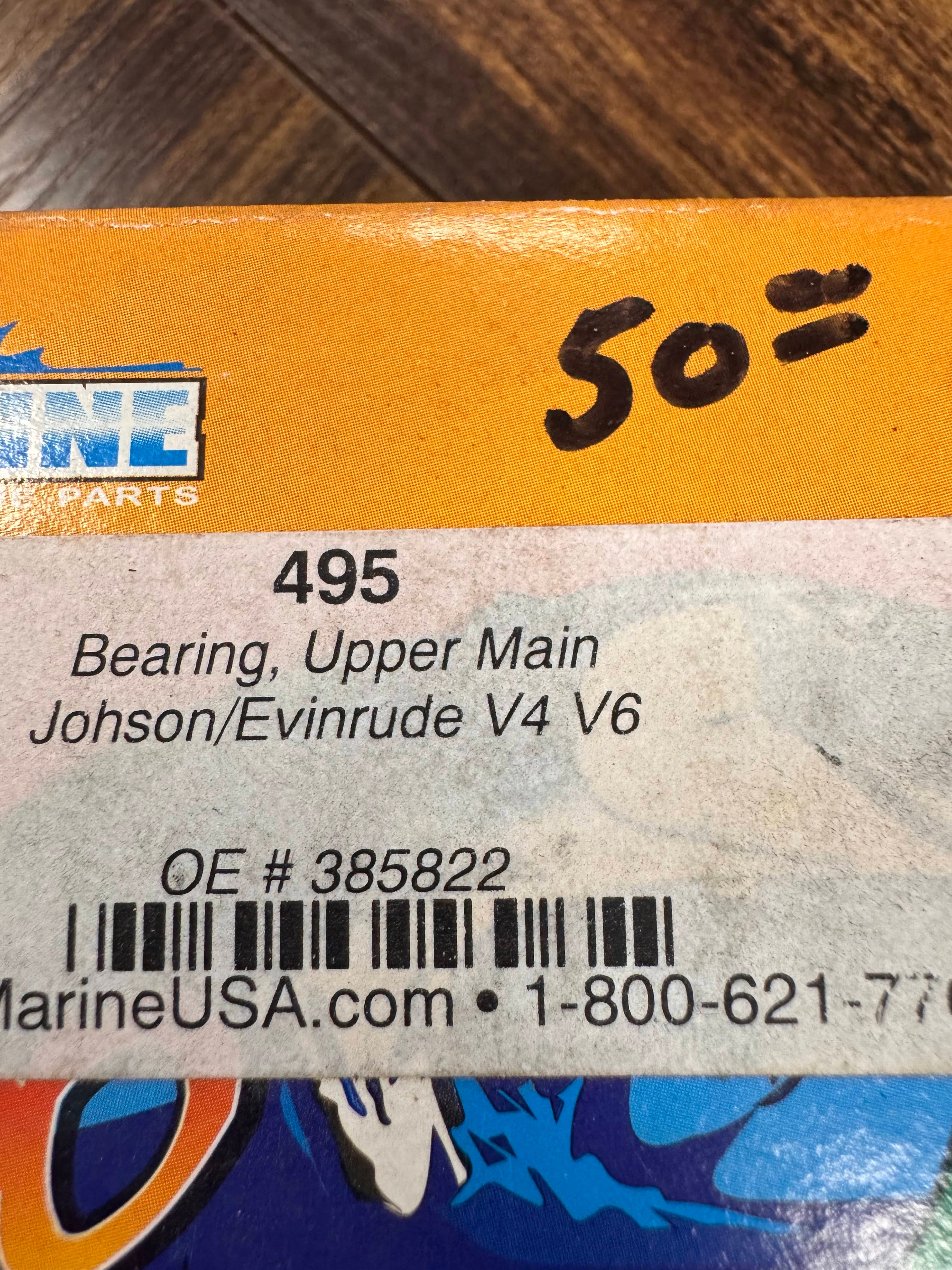 385822 BEARING UPPER MAIN JOHNSON EVINRUDE V4 V6